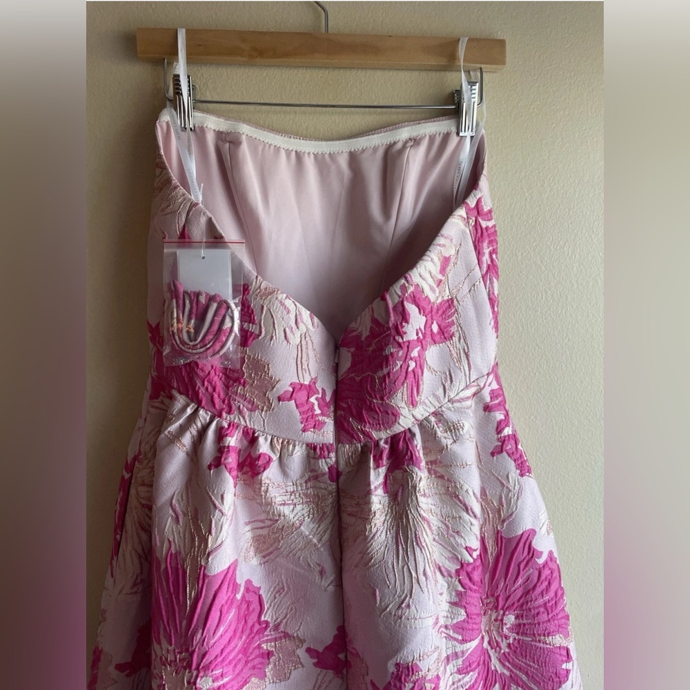 Dessy Collection CAT EYE CORSET HIBISCUS PINK FLORAL JACQUARD HIGH LOW Dress 6R - Picture 8 of 12